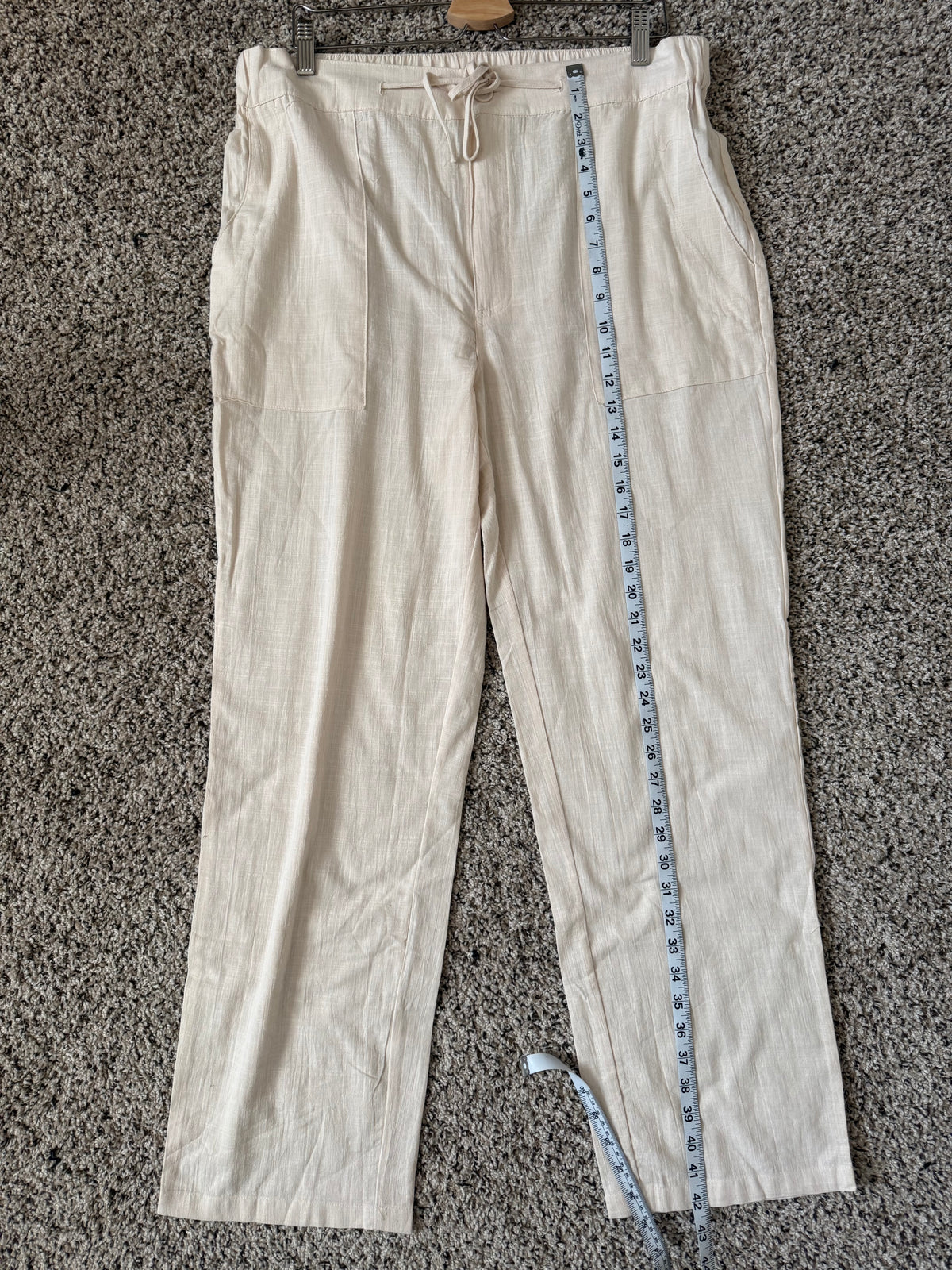 (No Brand) 70% Cotton 30% Flax Women's L Cream Straight Leg Pants