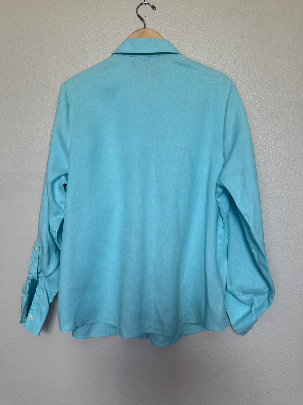 Investments II Gold Label 100% Hemp Women's 16W Sea Foam Blue Button Down Collared Shirts