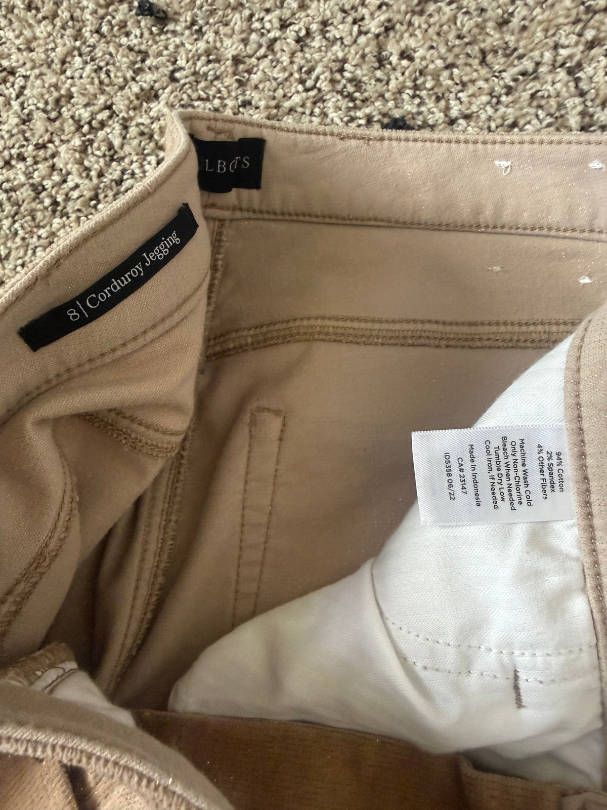 Talbots 94% Cotton 2% Spandex 4% Other Fibers Women's Size 8 Tan and Gold Corduroy Skinny Pants
