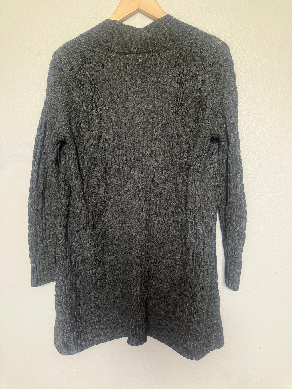 Orvis 90% Wool 10% Cashmere Women's XS Dark Gray Long Cardigan With Light Brown Specks