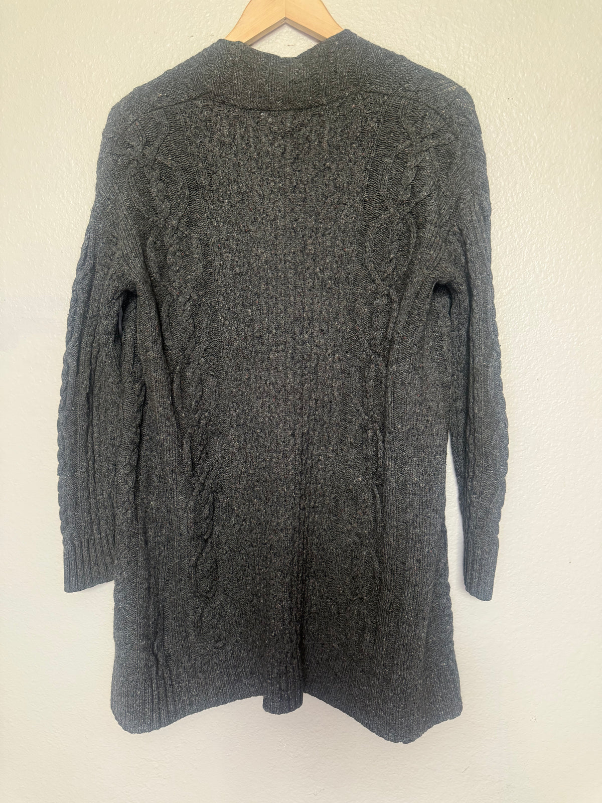 Orvis 90% Wool 10% Cashmere Women's XS Dark Gray Long Cardigan With Light Brown Specks