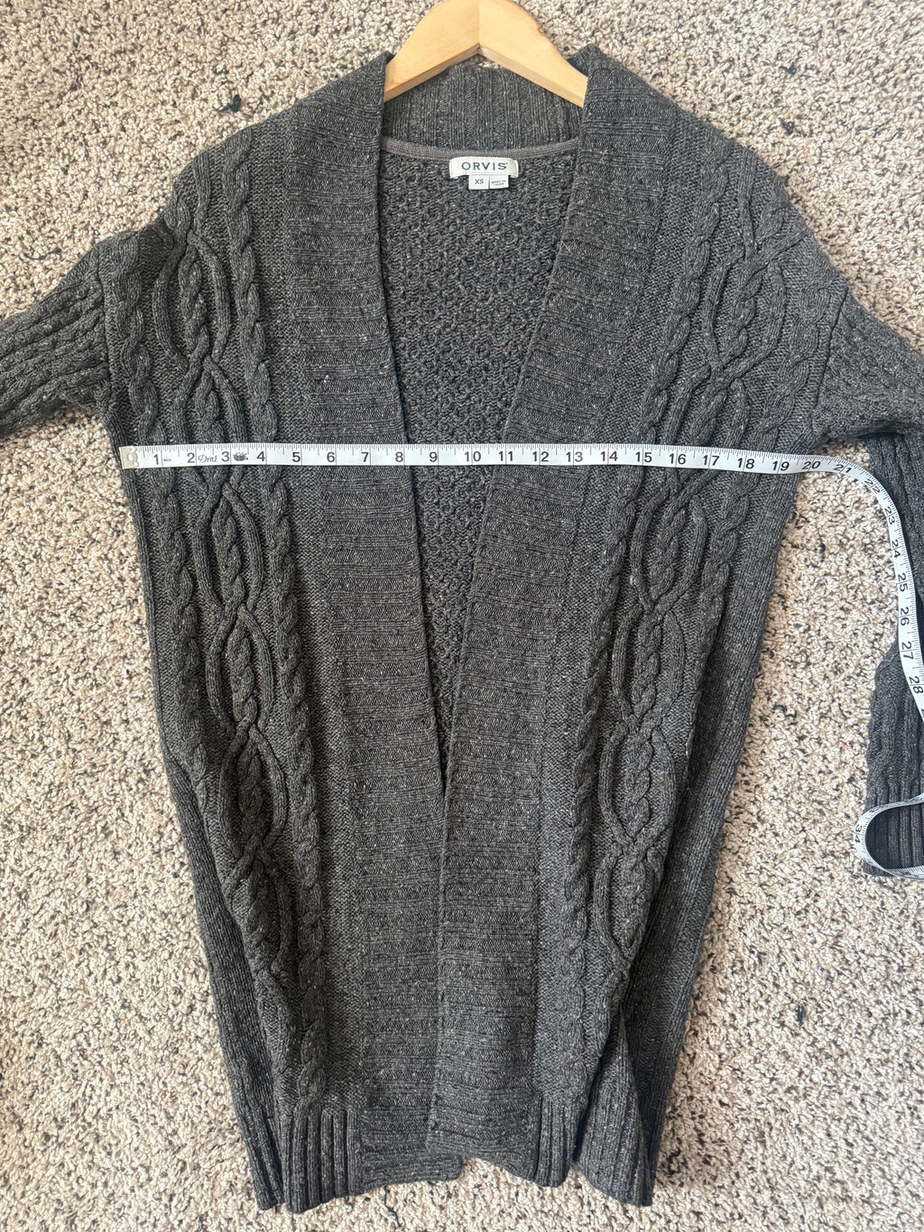 Orvis 90% Wool 10% Cashmere Women's XS Dark Gray Long Cardigan With Light Brown Specks