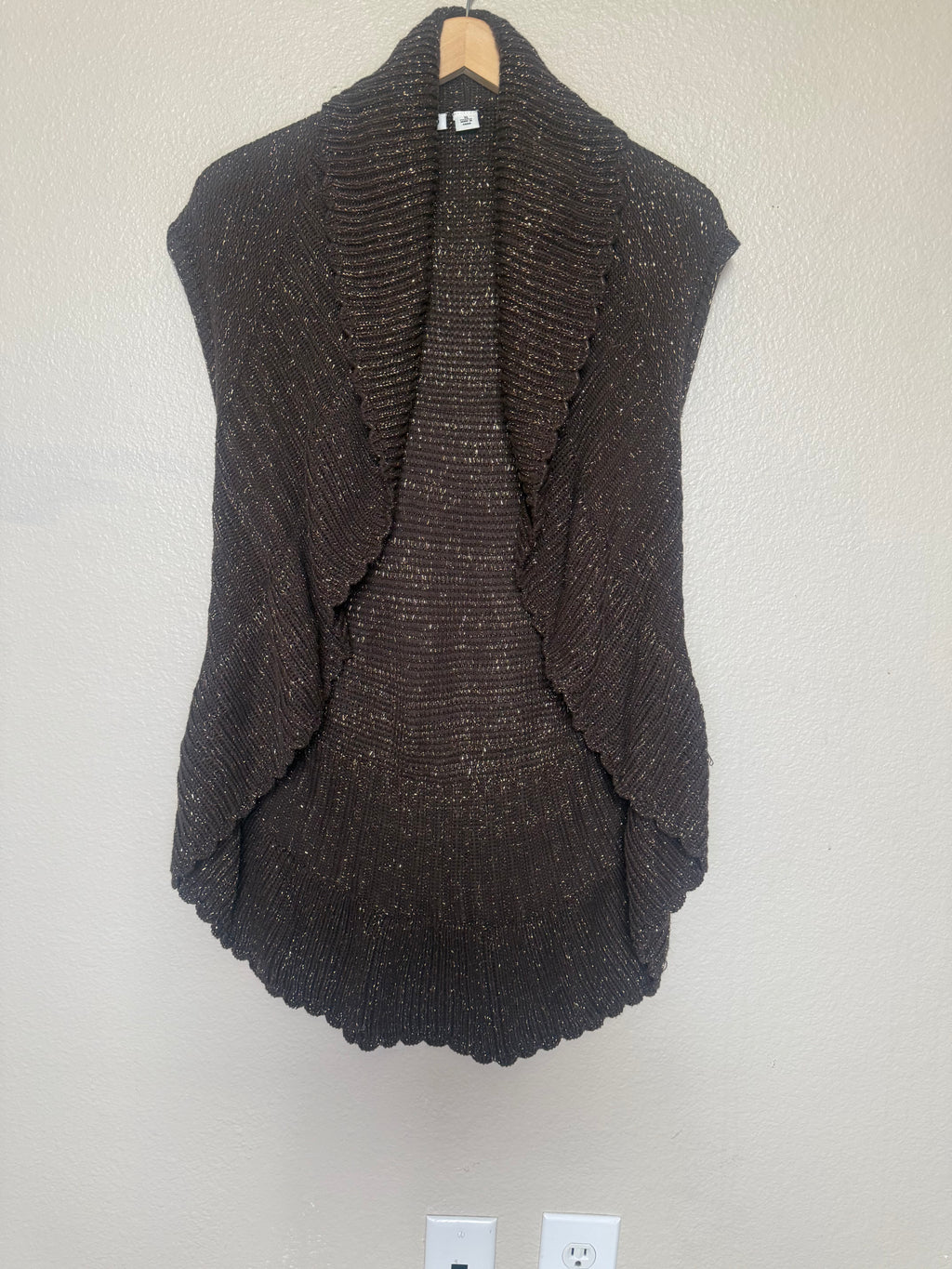 Cato 75% Cotton 20% Rayon 5% Other Fibers Women's XL Brown and Gold Foil Knit Halo Cardigan