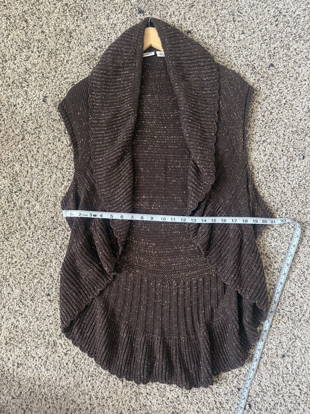 Cato 75% Cotton 20% Rayon 5% Other Fibers Women's XL Brown and Gold Foil Knit Halo Cardigan