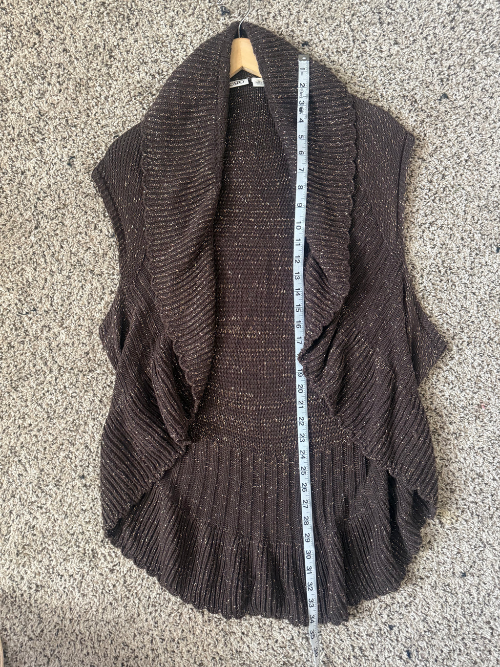 Cato 75% Cotton 20% Rayon 5% Other Fibers Women's XL Brown and Gold Foil Knit Halo Cardigan