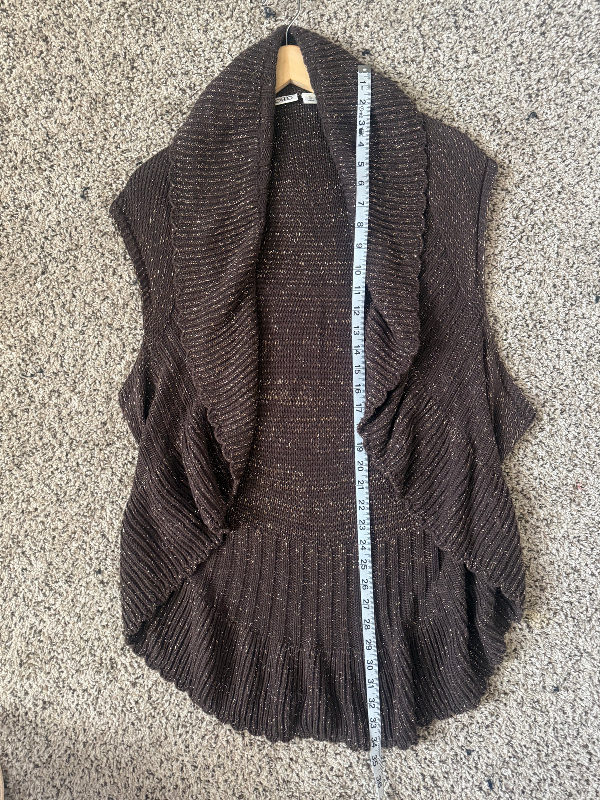 Cato 75% Cotton 20% Rayon 5% Other Fibers Women's XL Brown and Gold Foil Knit Halo Cardigan