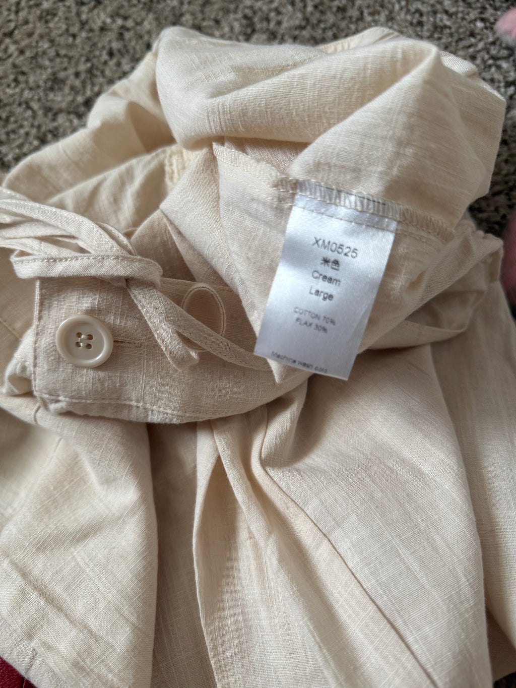 (No Brand) 70% Cotton 30% Flax Women's L Cream Straight Leg Pants