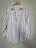 C&C California 100% Linen S White with Red Stripes Long Sleeve Shirt