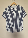 J. Crew 100% Linen S Blue and White Striped Short Sleeve Shirt
