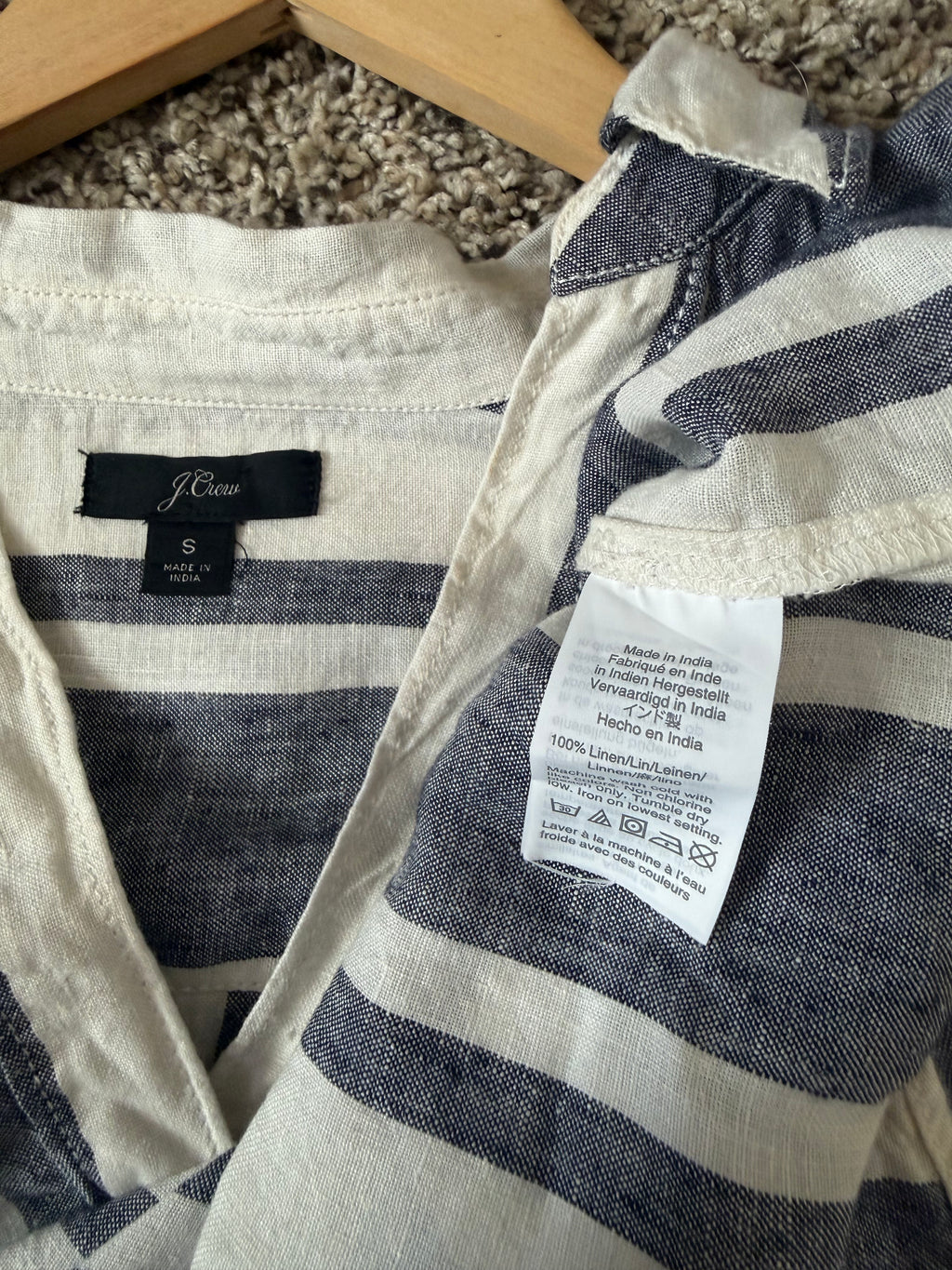 J. Crew 100% Linen S Blue and White Striped Short Sleeve Shirt