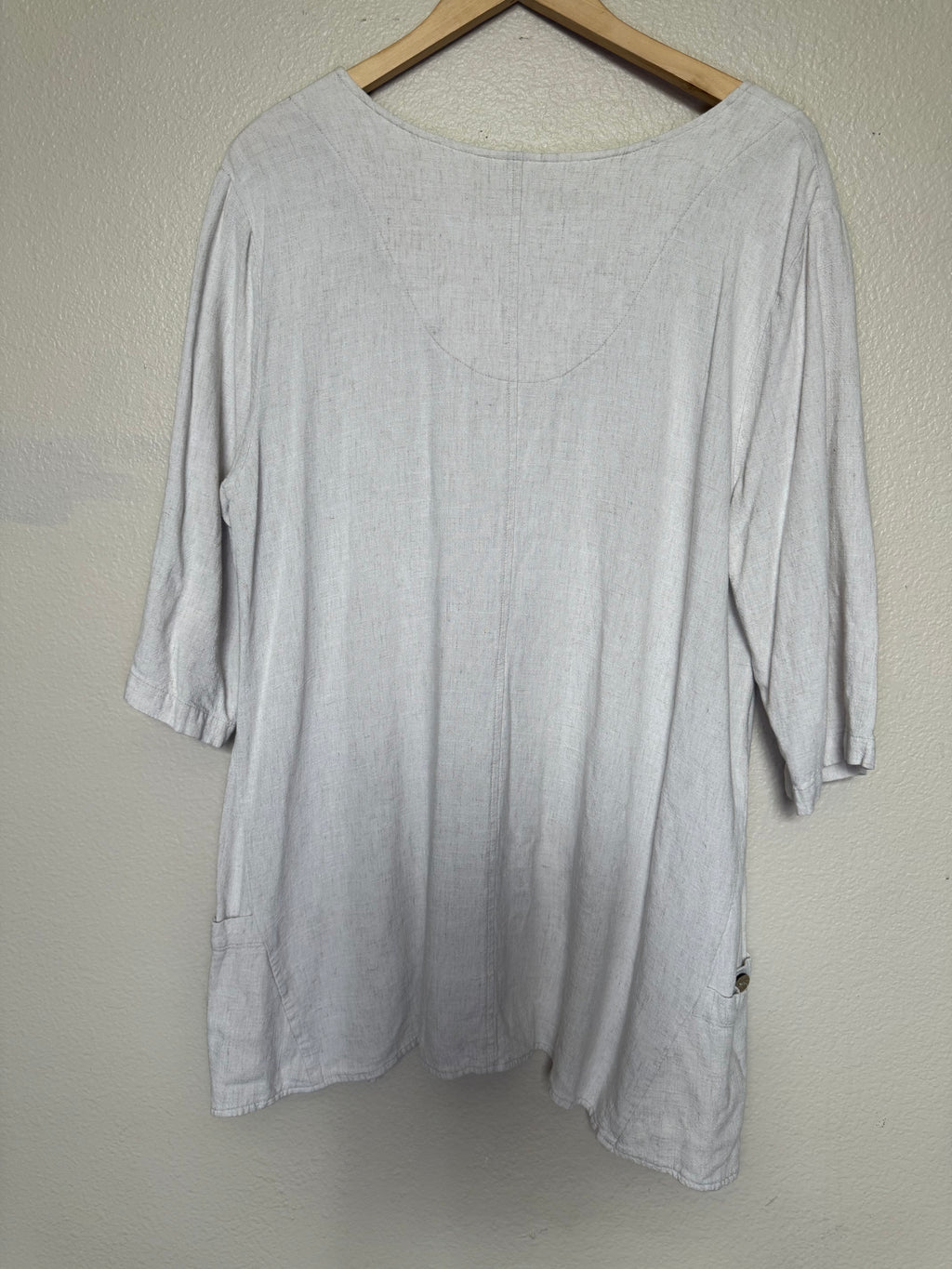 A La Carte 55% Linen 45% Cotton XL Beige 3/4 Sleeve Tunic