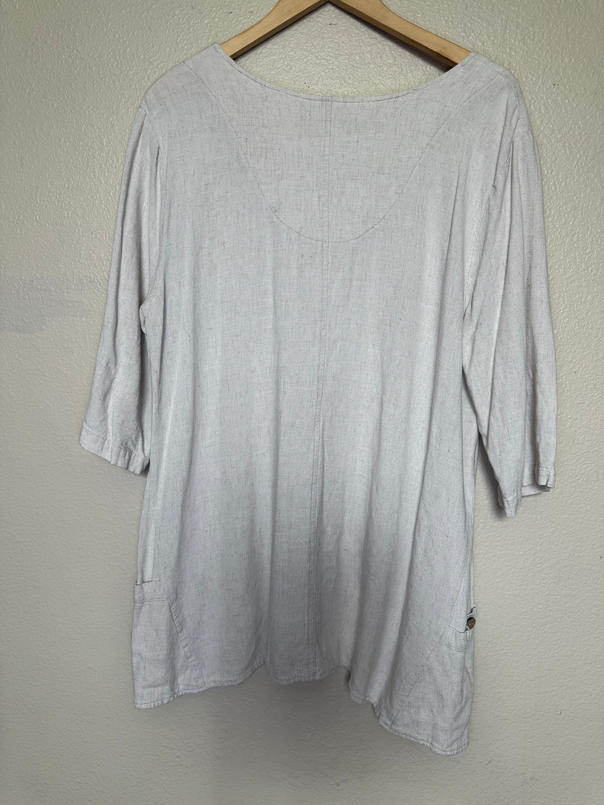 A La Carte 55% Linen 45% Cotton XL Beige 3/4 Sleeve Tunic