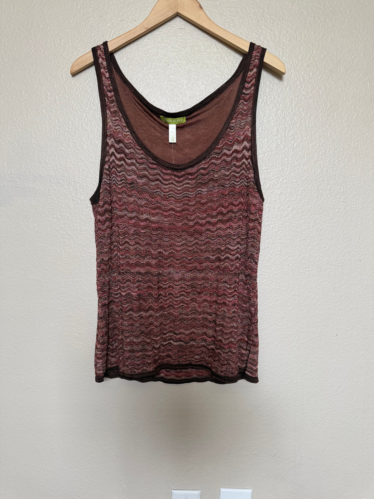 Sigrid Olsen 100% Rayon/Viscose XL Brown and Pink Knit Tank Top
