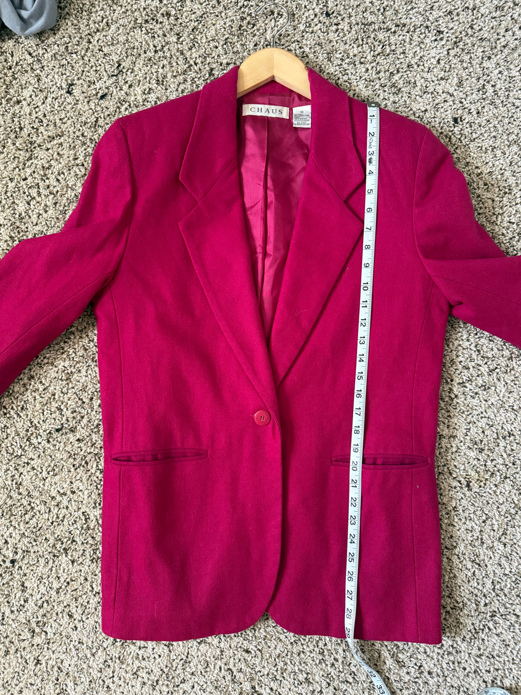 Chaus 100% Merino Wool Size 10 Fuchsia Blazer