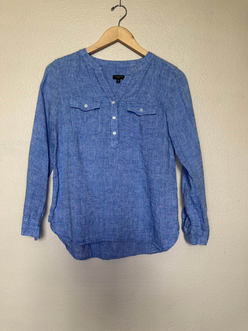 Talbots 100% Linen Sp Denim-Colored Long Sleeve