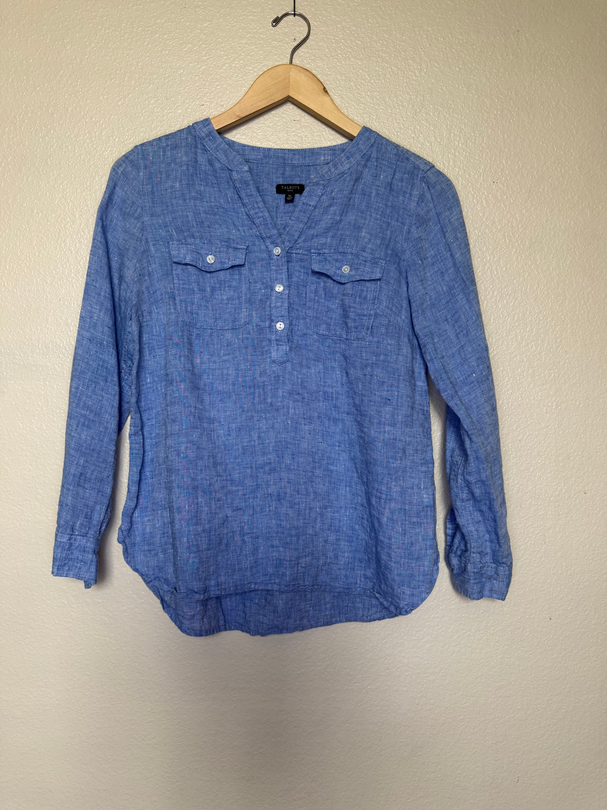 Talbots 100% Linen Sp Denim-Colored Long Sleeve