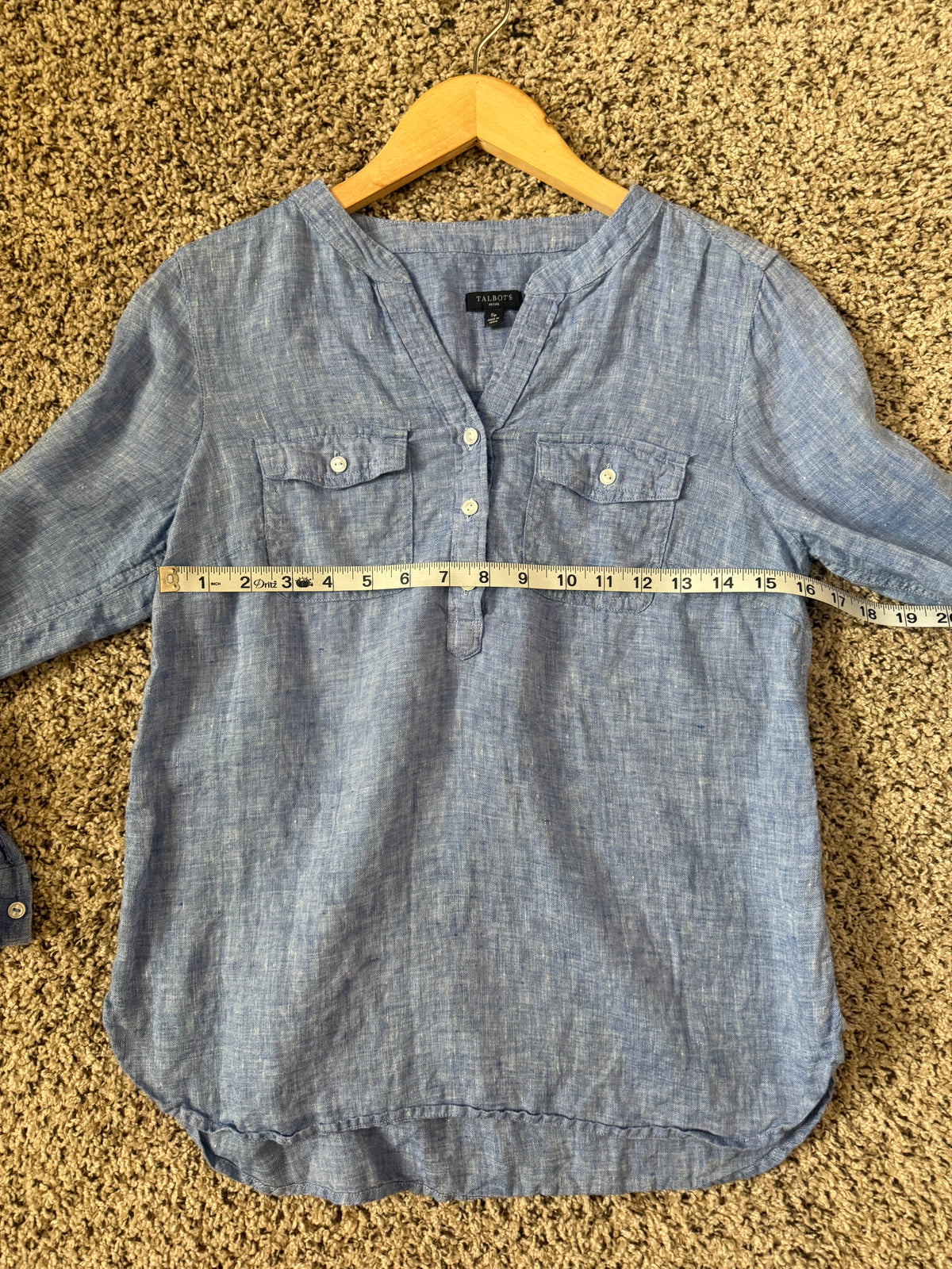 Talbots 100% Linen Sp Denim-Colored Long Sleeve