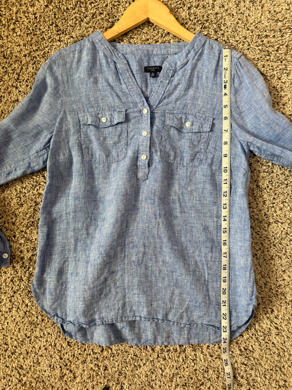 Talbots 100% Linen Sp Denim-Colored Long Sleeve