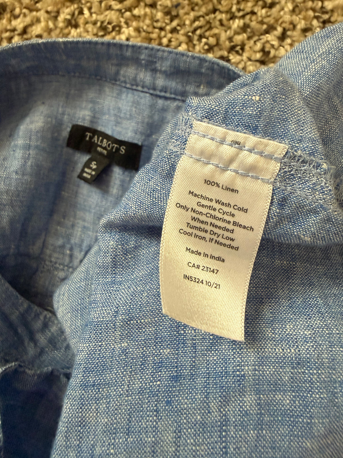 Talbots 100% Linen Sp Denim-Colored Long Sleeve