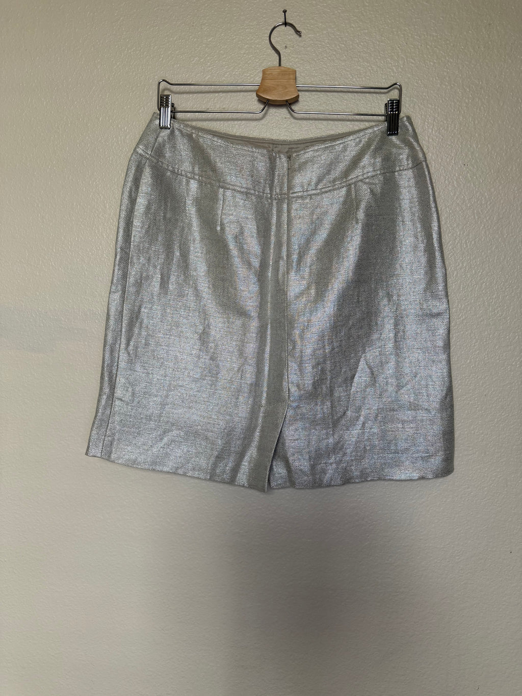 Jon Rickie Freeman 54% Linen 43% Cotton 3% Metallic Size 10 Light Tan Pearl/Metallic Pencil Skirt