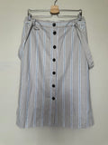 Banana Republic 54% Linen 44% Cotton 2% Elastane Size 8 Tan With White and Black Vertical Stripes Button Down Midi Skirt