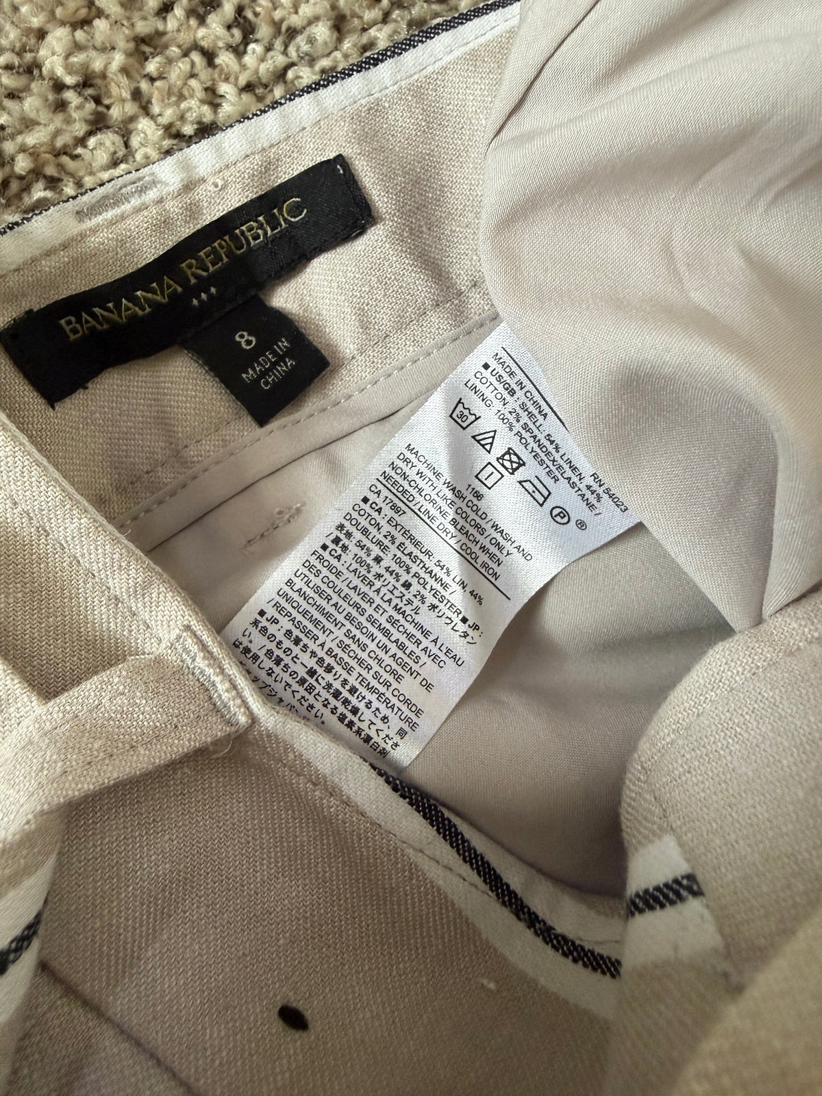 Banana Republic 54% Linen 44% Cotton 2% Elastane Size 8 Tan With White and Black Vertical Stripes Button Down Midi Skirt
