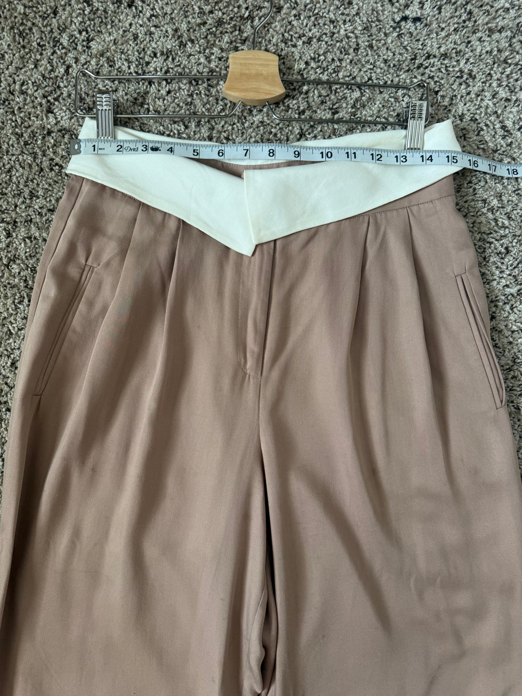 The Noli Shop 100% Tencel Size 8 Light Brown Straight Leg Pants With White Waistband