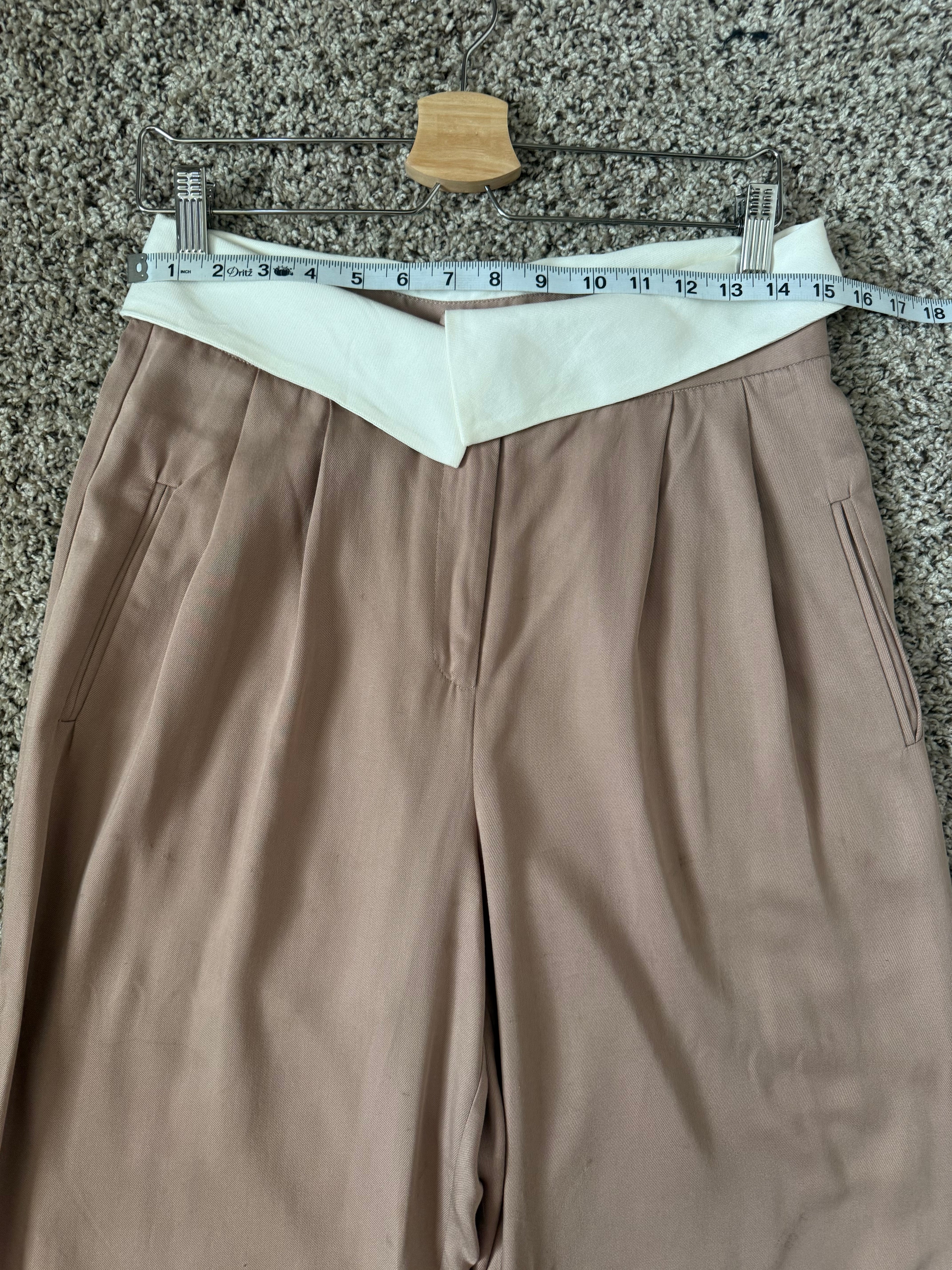 The Noli Shop 100% Tencel Size 8 Light Brown Straight Leg Pants With White Waistband