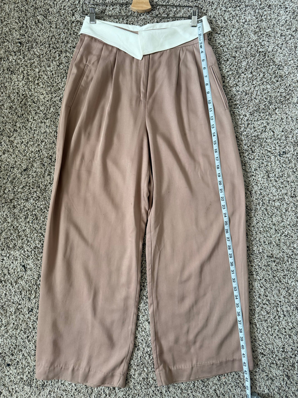 The Noli Shop 100% Tencel Size 8 Light Brown Straight Leg Pants With White Waistband