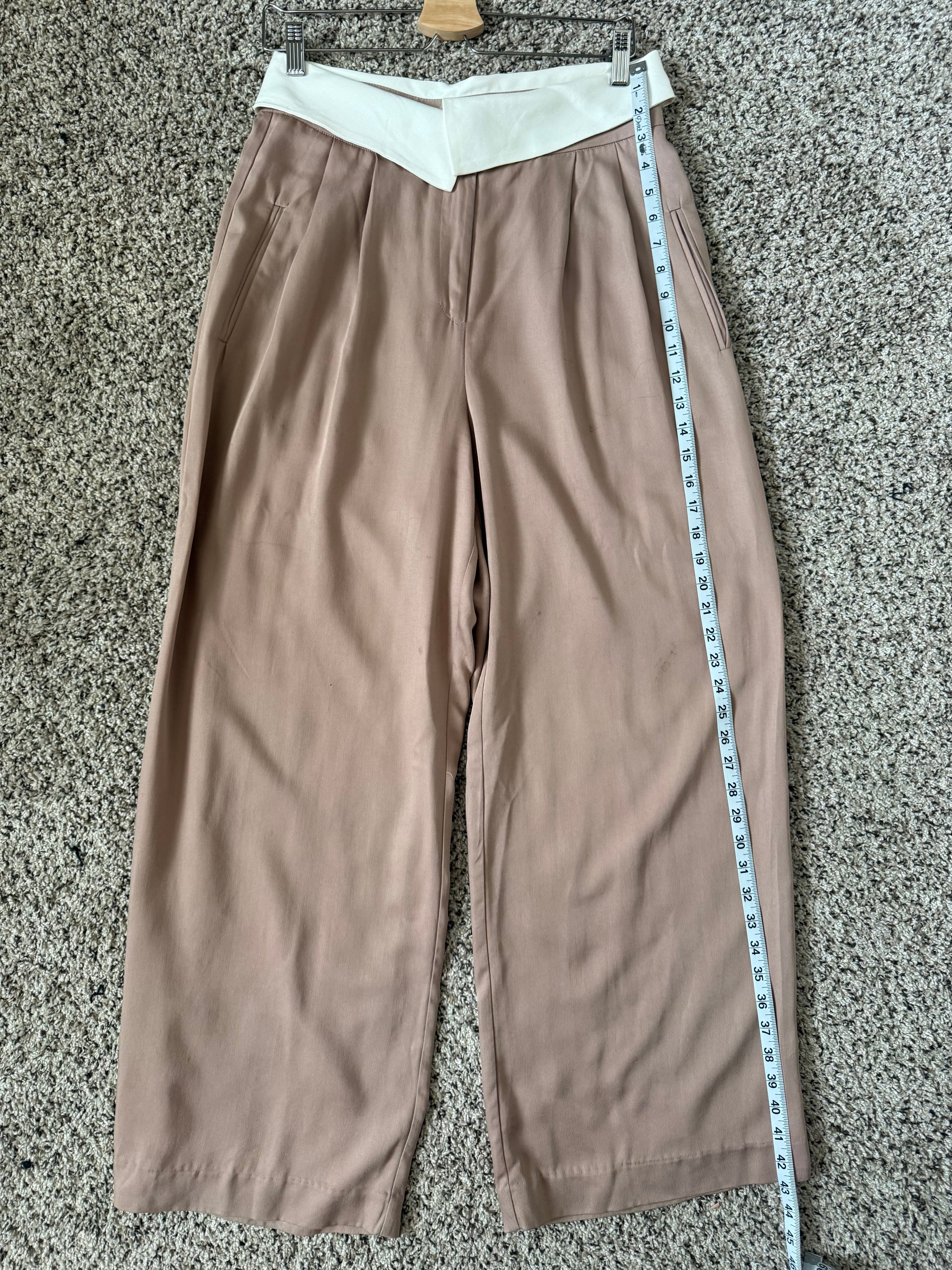 The Noli Shop 100% Tencel Size 8 Light Brown Straight Leg Pants With White Waistband