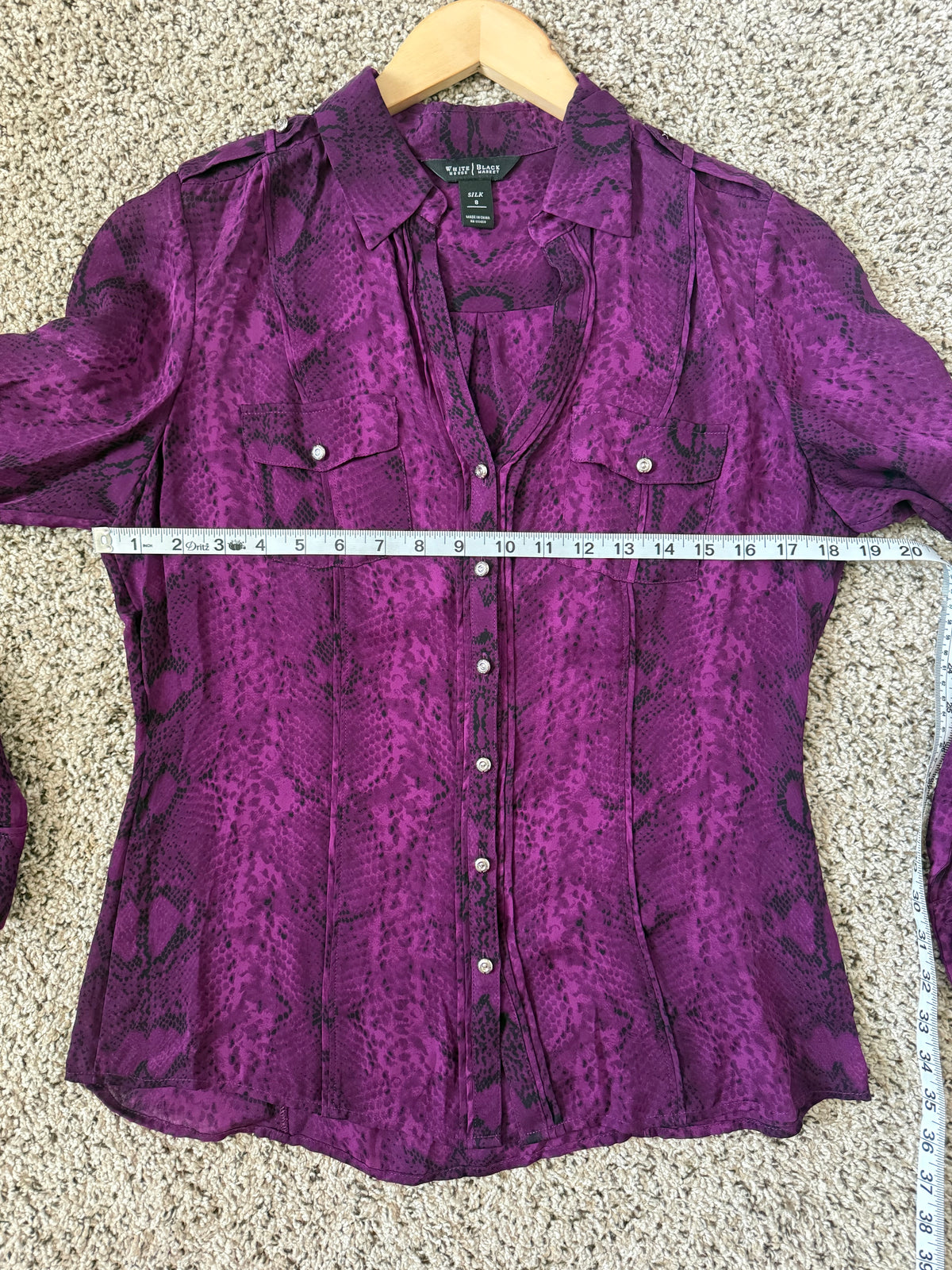 White Houst Black Market 100% Silk Size 8 Magenta Button Down