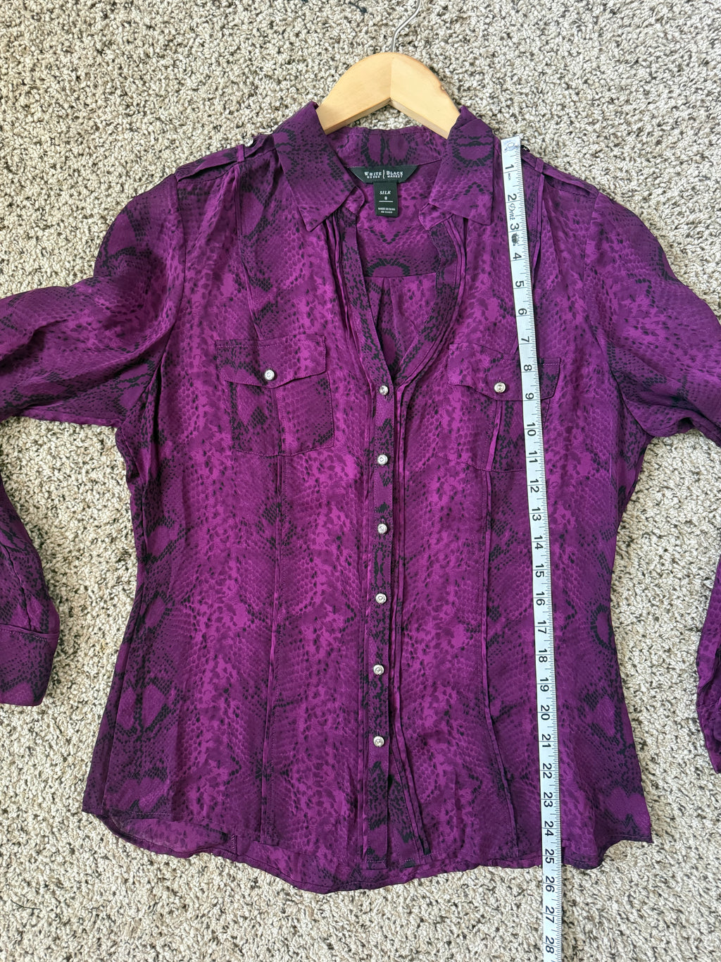White Houst Black Market 100% Silk Size 8 Magenta Button Down