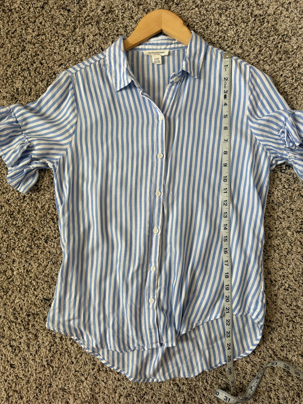 beachlunchlounge 73% Rayon 27% Lyocell S Blue and White Striped Button Down