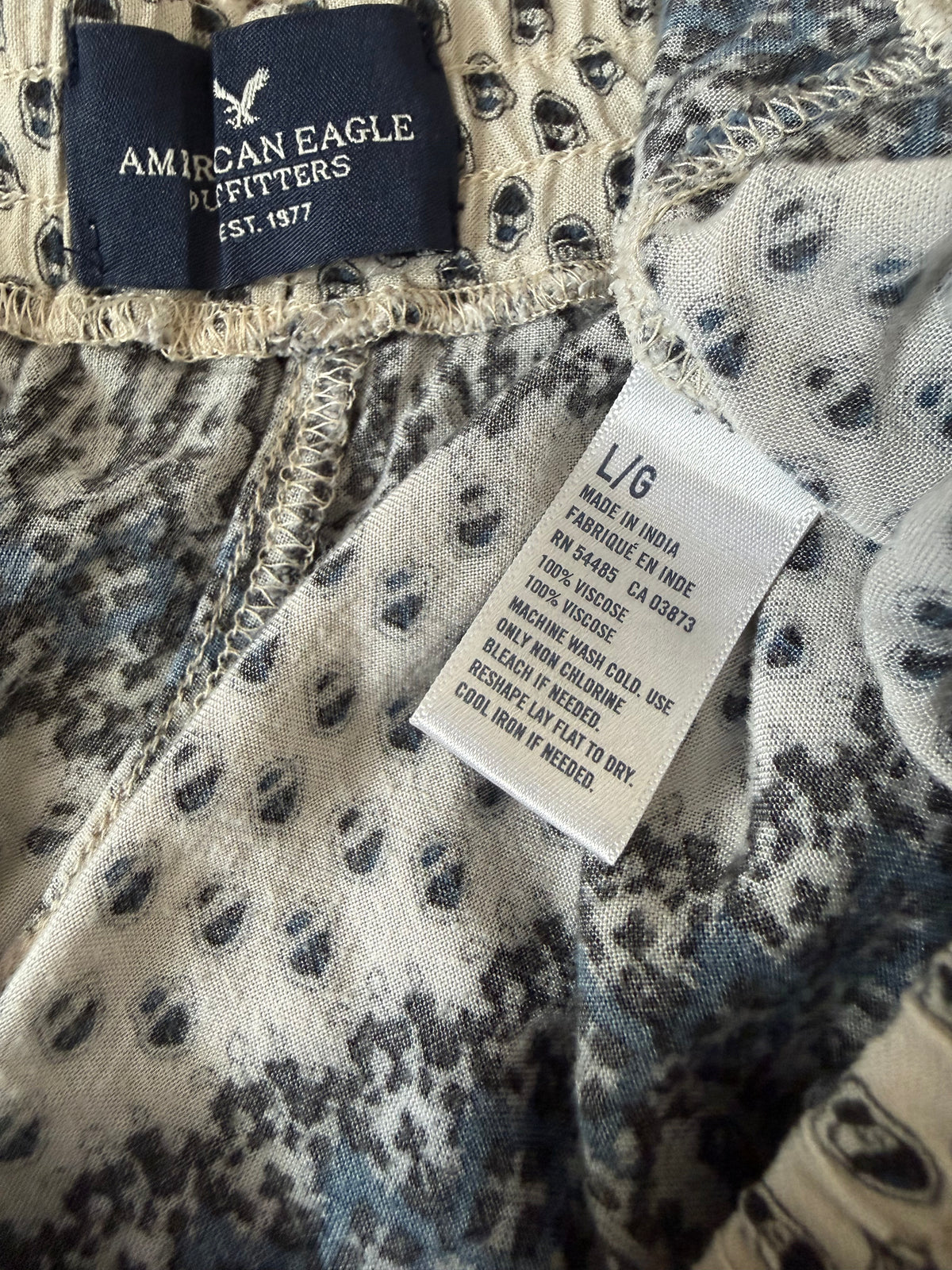 American Eagle 100% Viscose L Blue and Off-White Striped Pajama Pants