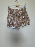 &Merci 60% Cotton 40% Rayon M Light Brown with White Plant Print Paper Bag Shorts