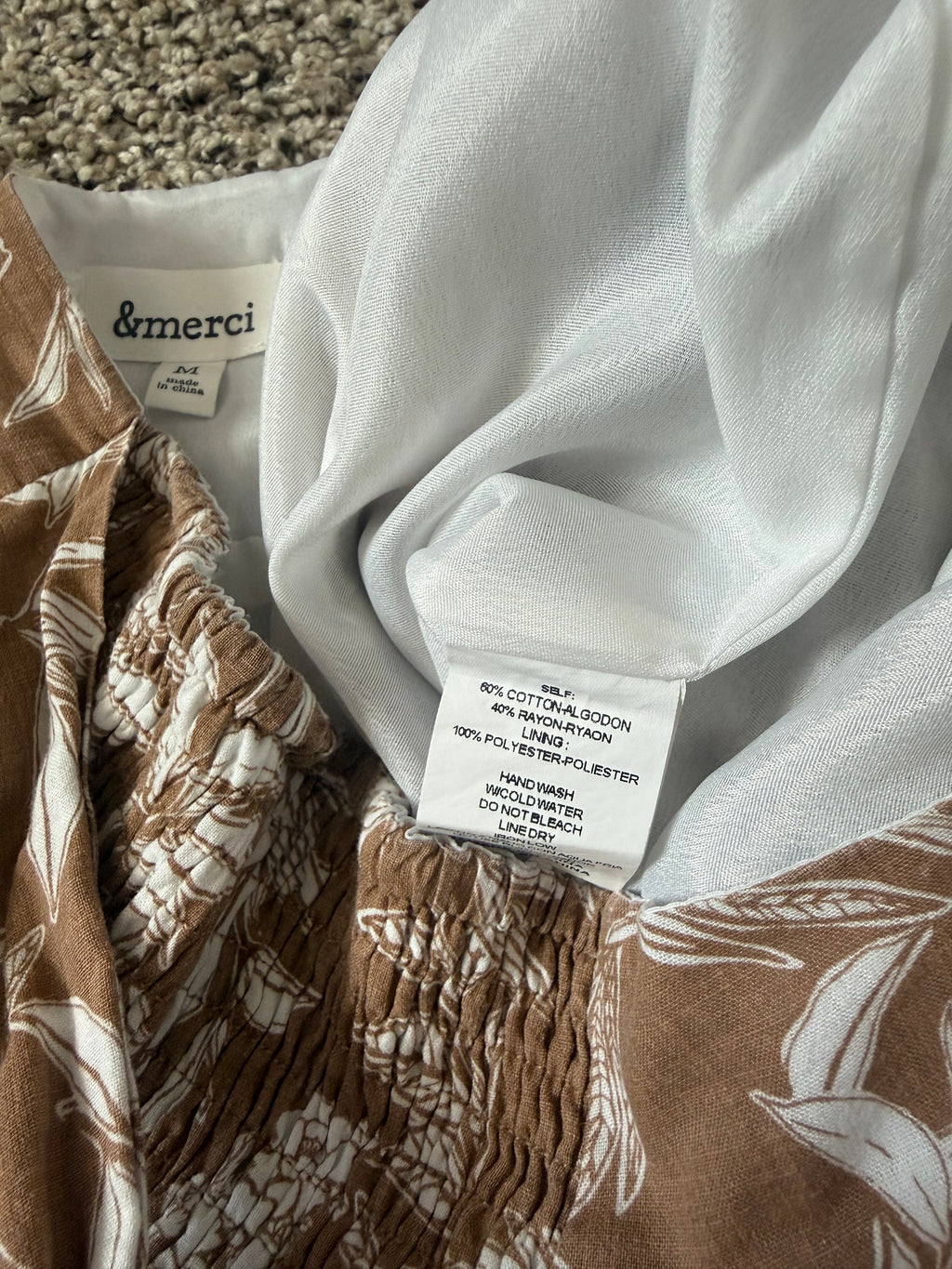 &Merci 60% Cotton 40% Rayon M Light Brown with White Plant Print Paper Bag Shorts