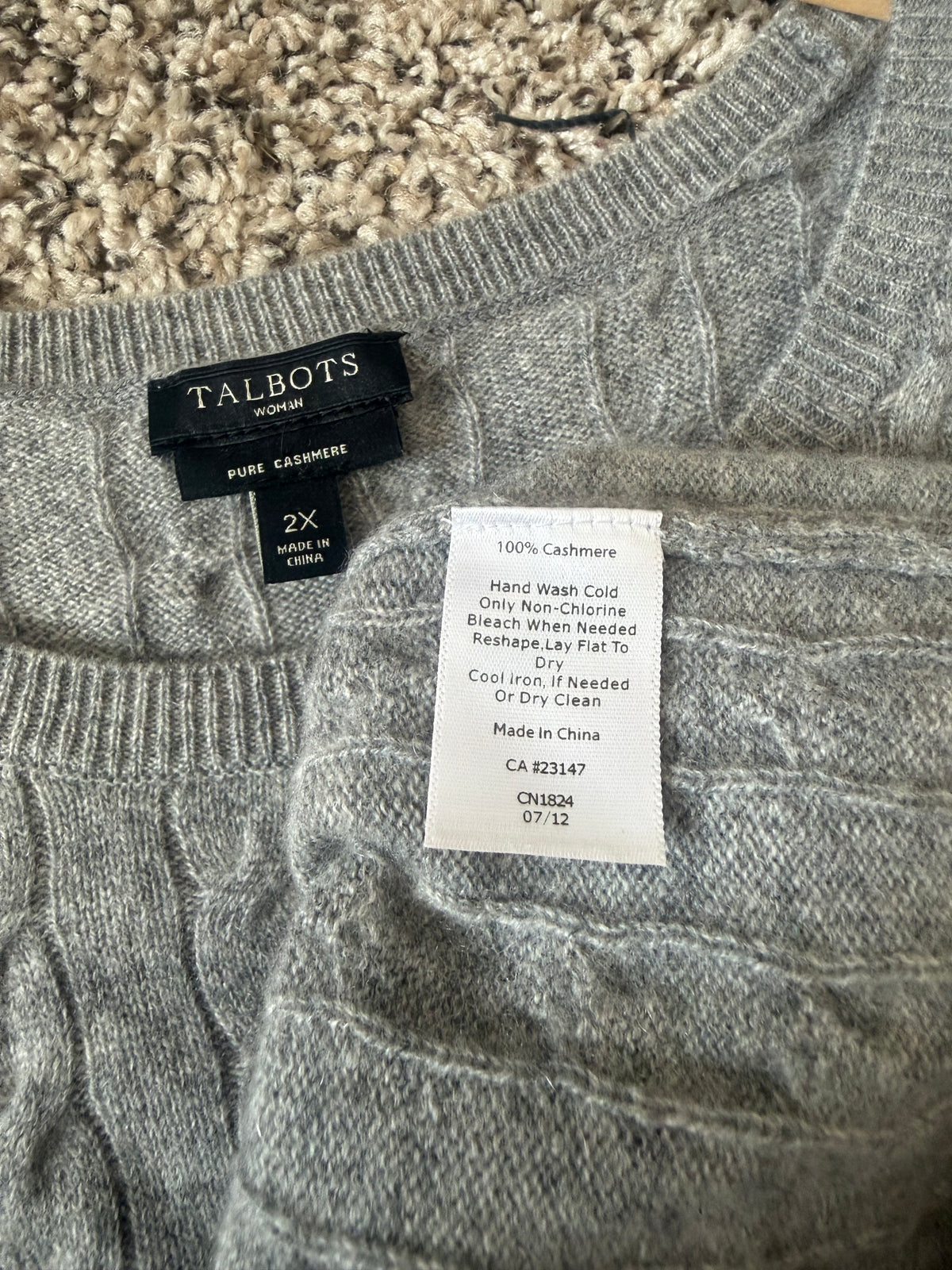 Talbots 100% Cashmere 2X Grey Tank Top