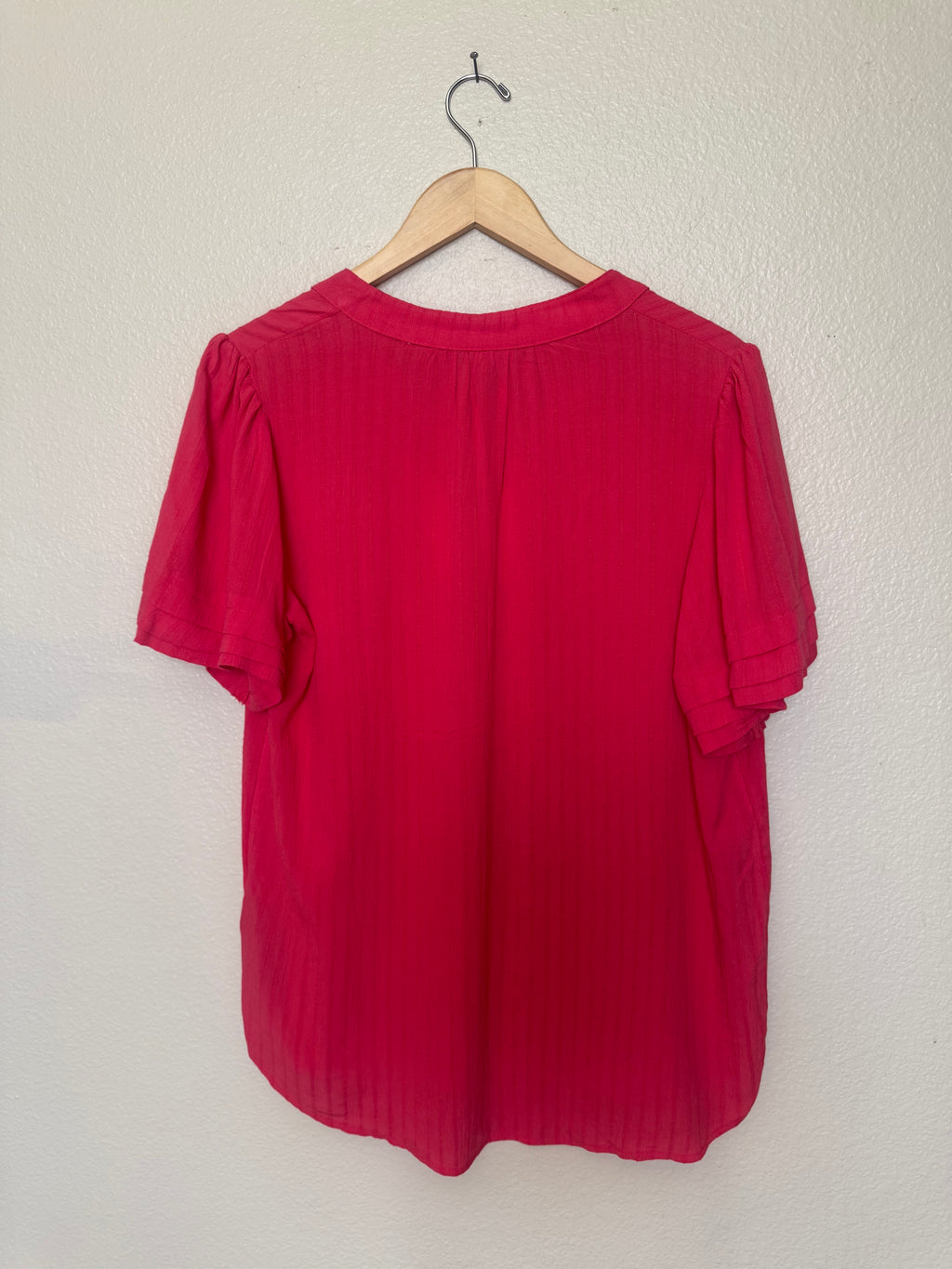 Well Worn 100% Viscose S Bright Red-Orange V-Neck Short Sleeve