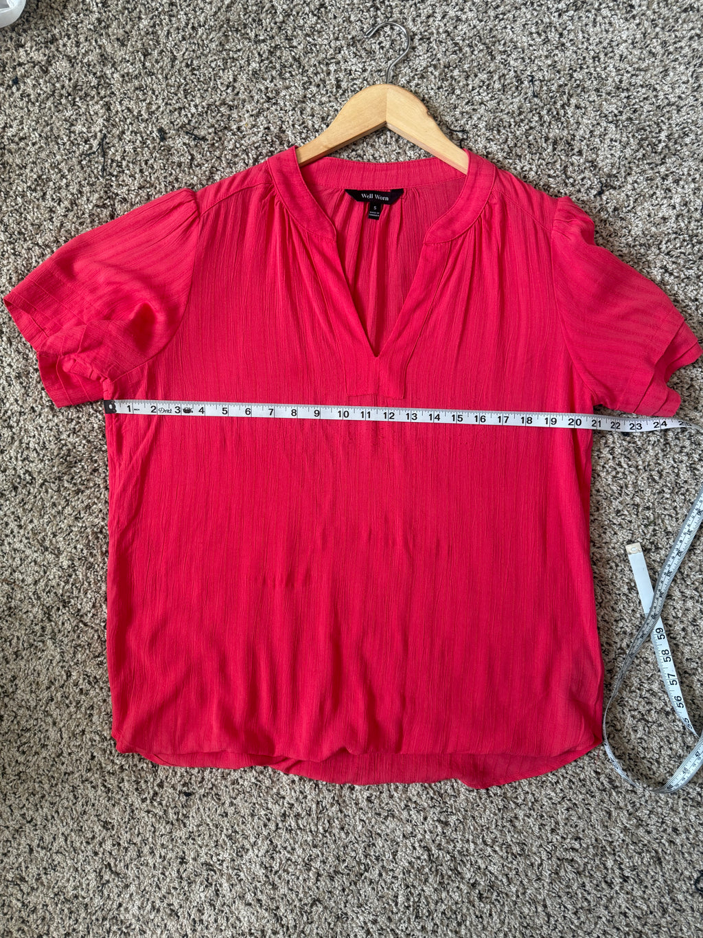 Well Worn 100% Viscose S Bright Red-Orange V-Neck Short Sleeve