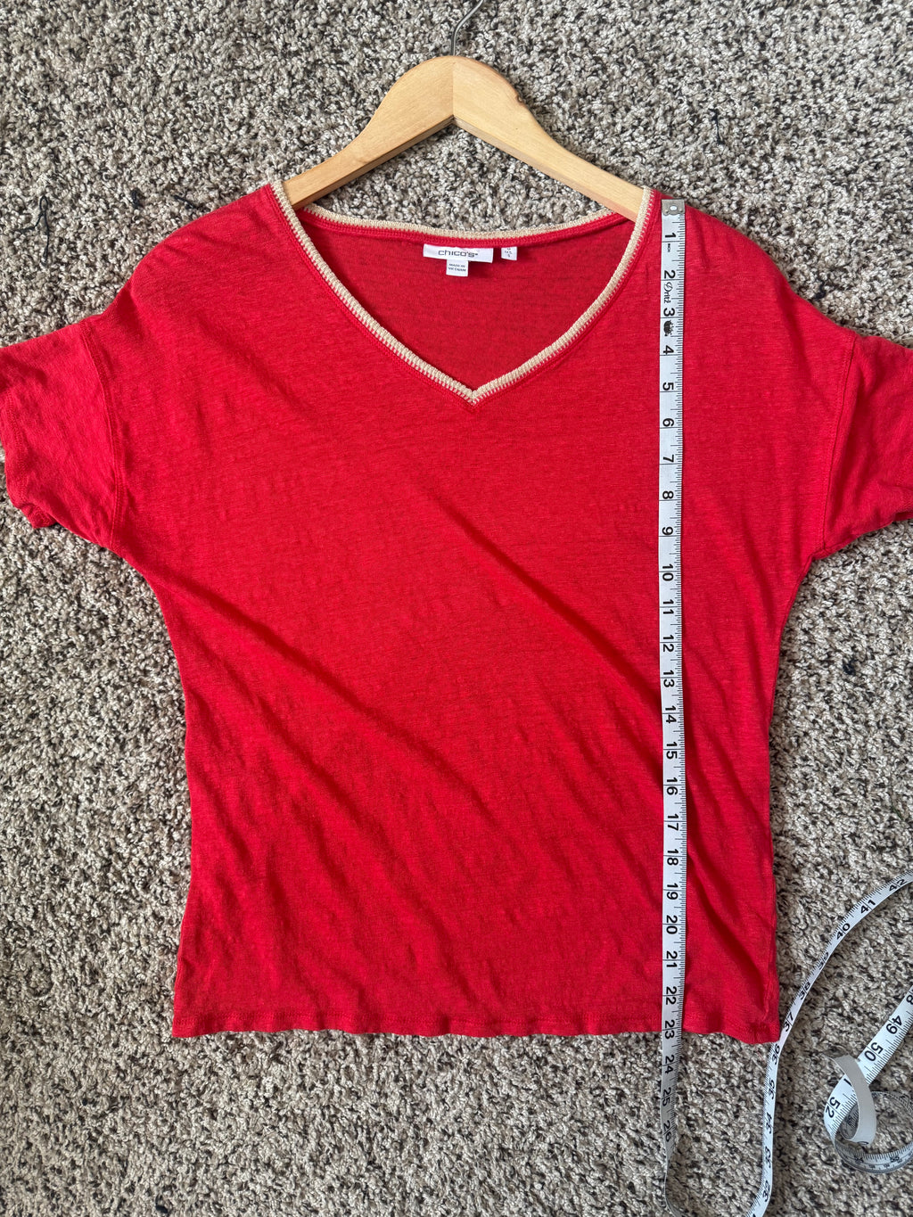 Chico's 100% Linen Size 0 Red V-Neck Short Sleeve