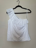 Banana Republic 100% Cotton Shell and Lining Size 2 Petite White One Shoulder Tank with Flower Detail