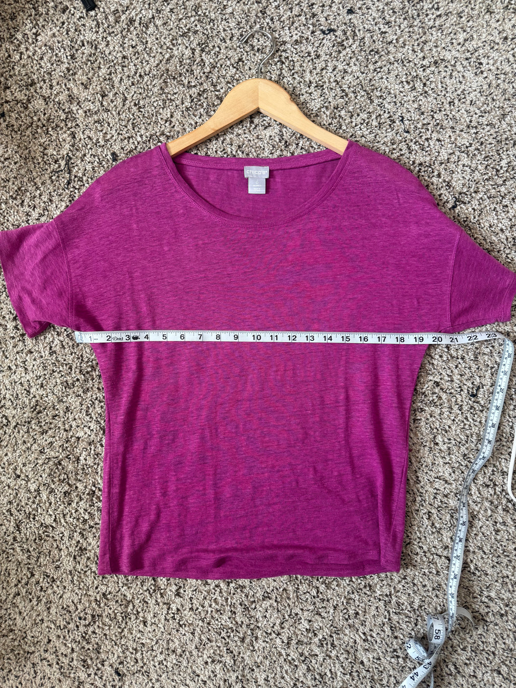 Chico's 100% Linen Size 0 Purple/Fuchsia Crew Neck Short Sleeve