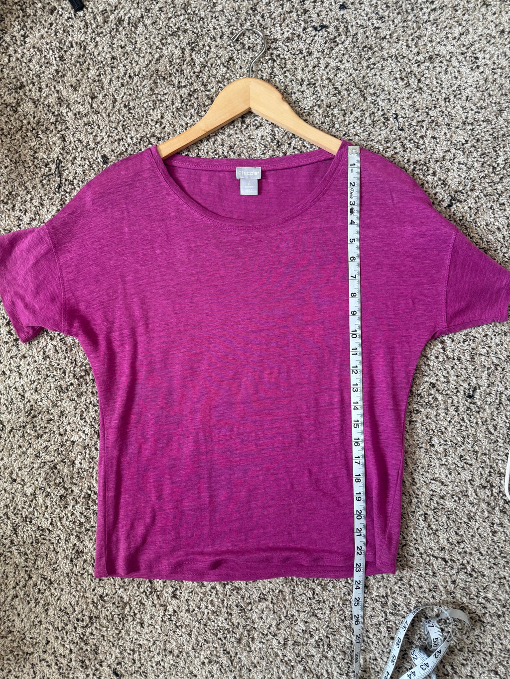 Chico's 100% Linen Size 0 Purple/Fuchsia Crew Neck Short Sleeve