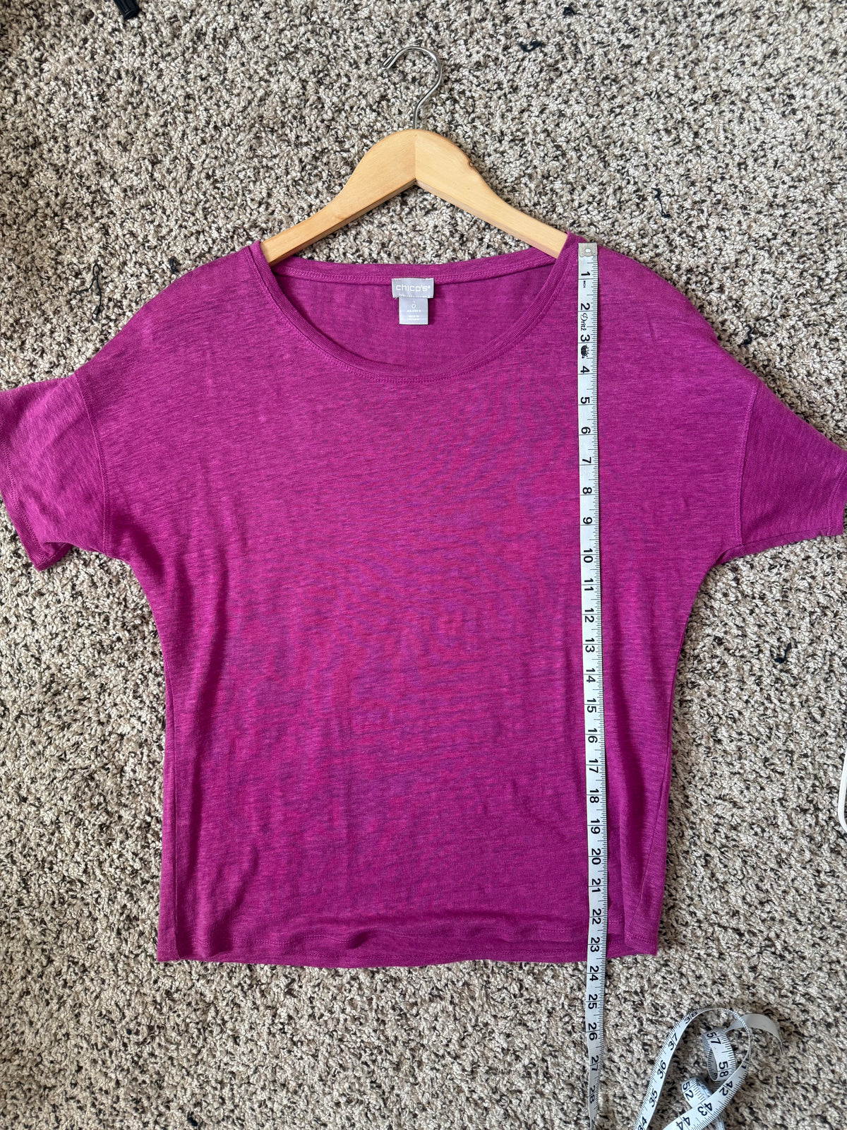 Chico's 100% Linen Size 0 Purple/Fuchsia Crew Neck Short Sleeve