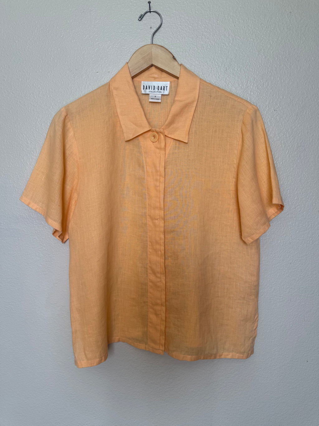 David Dart 100% Linen S Pastel Orange Button Down Short Sleeve Shirt