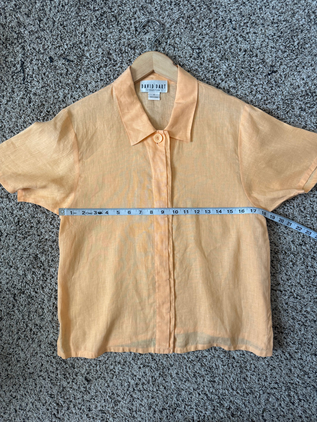 David Dart 100% Linen S Pastel Orange Button Down Short Sleeve Shirt
