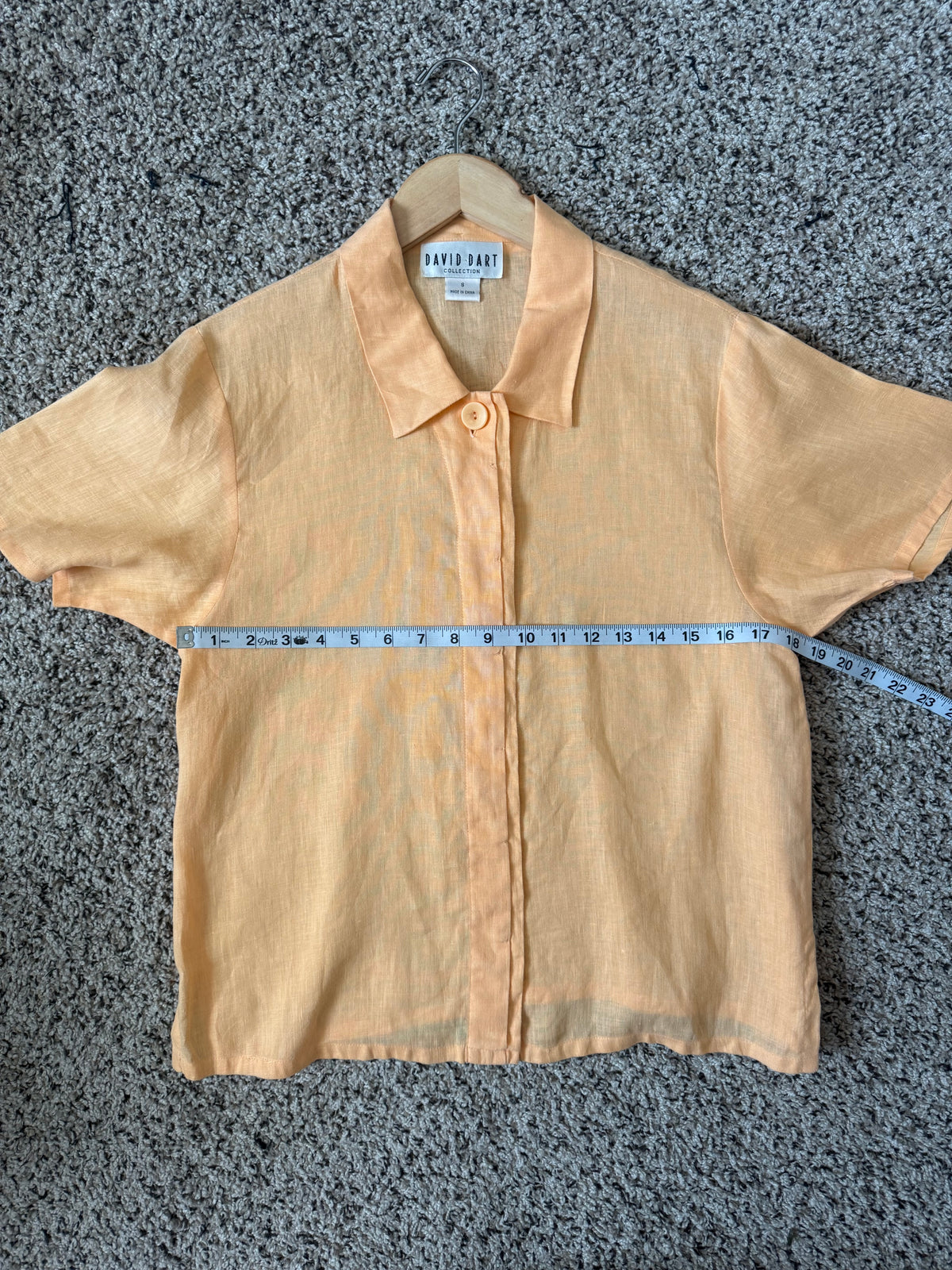 David Dart 100% Linen S Pastel Orange Button Down Short Sleeve Shirt