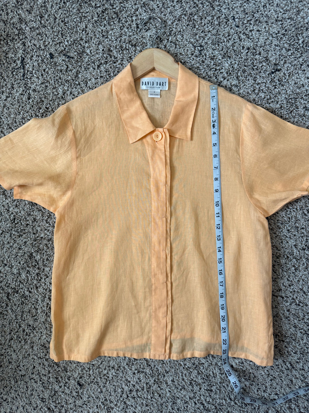 David Dart 100% Linen S Pastel Orange Button Down Short Sleeve Shirt
