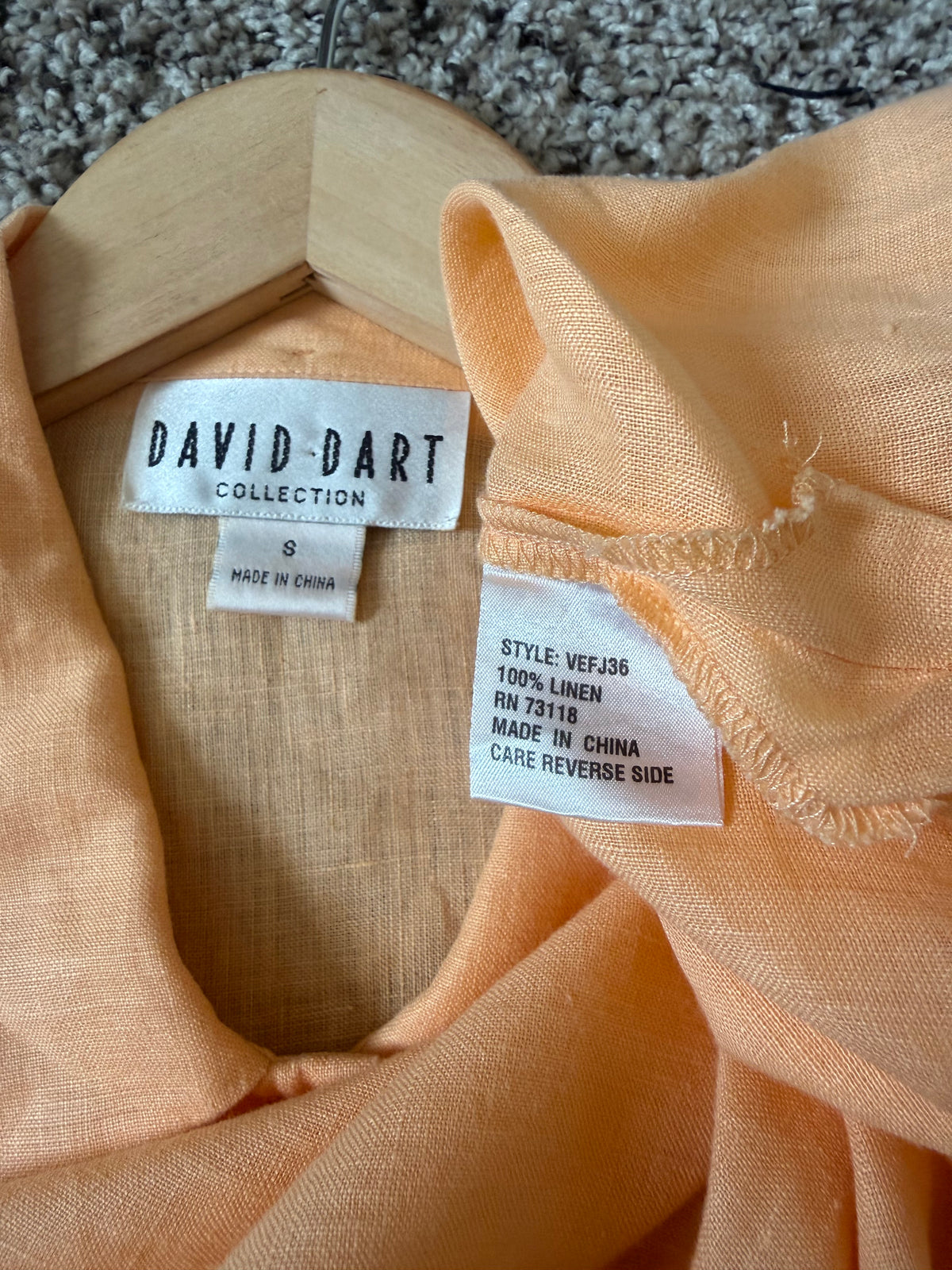 David Dart 100% Linen S Pastel Orange Button Down Short Sleeve Shirt