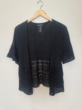 Lane Bryant 54% Ramie 24% Cotton 22% Rayon Size 14/16 Black Short Sleeve Cardigan